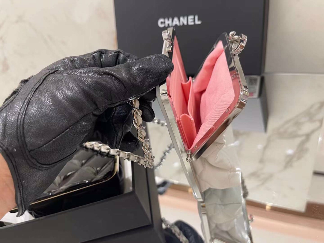 【P1580】Chanel包包货源 香奈儿2022春夏新款白色羊皮拼亚克力斜挎零钱包