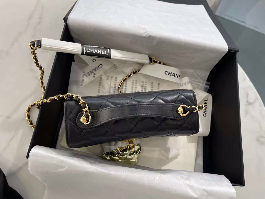 【P1580】Chanel包包官网 香奈儿新款黑色进口羊皮盒子包链条手提包