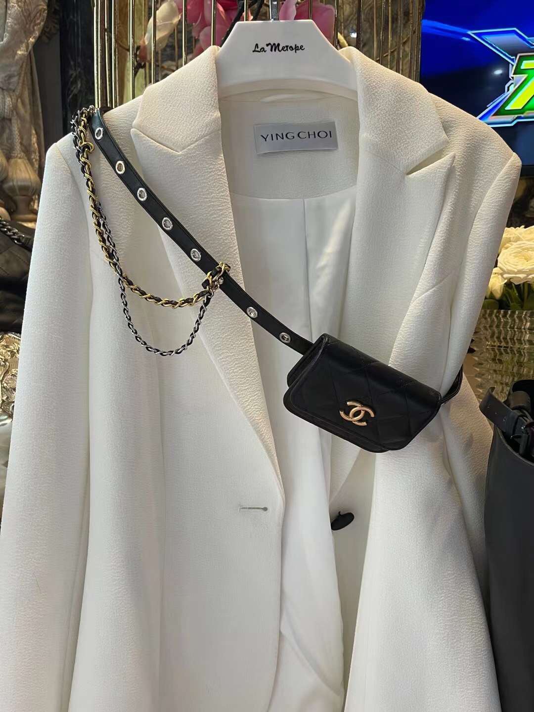 【P1020】广州包包批发 Chanel香奈儿新款黑色菱格链条腰包斜挎胸包