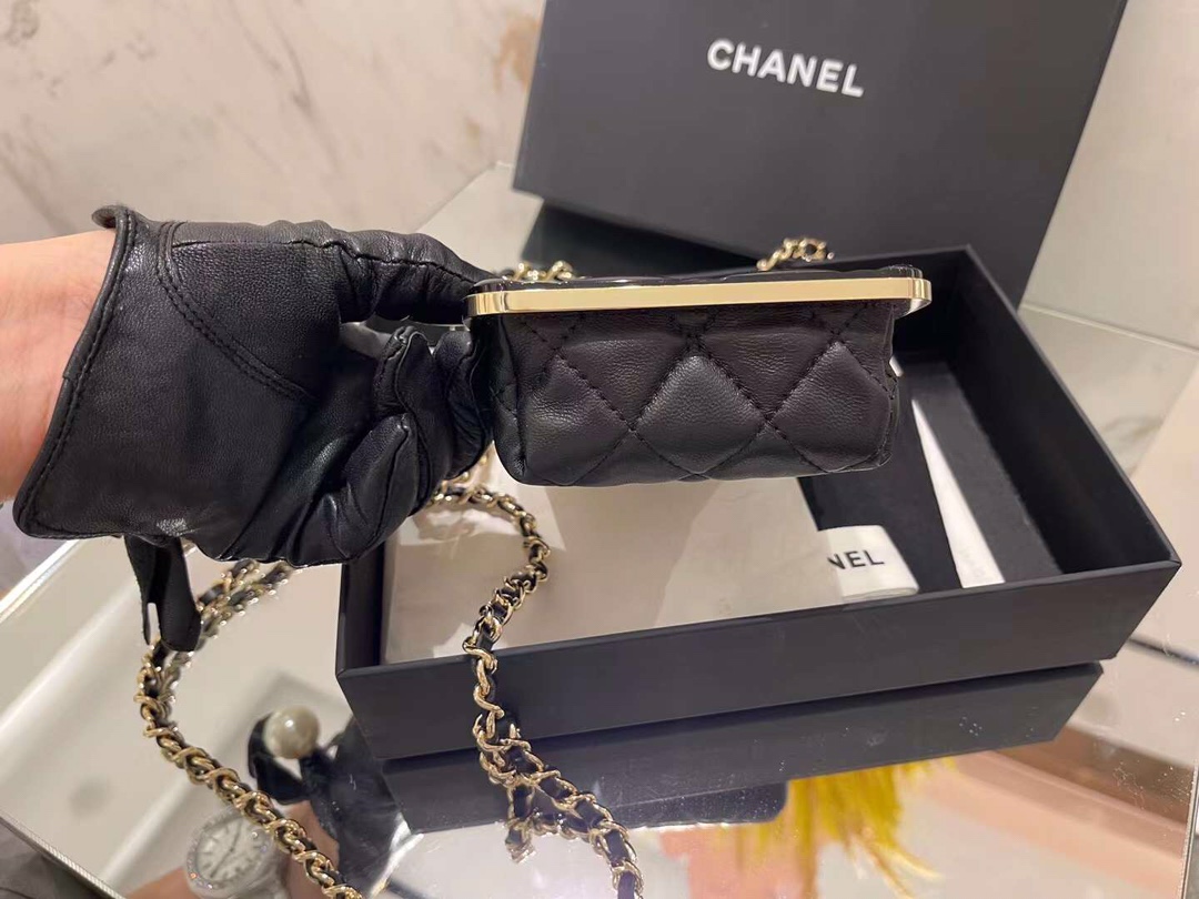 【P1580】香奈儿包包官网 Chanel新款菱格纹羊皮亚克力斜挎包链条小包 黑色
