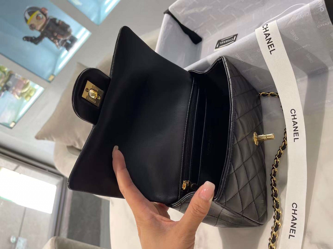 【P1880】Chanel包包货源 香奈儿黑色进口羊皮手提款CF女包单肩斜挎包