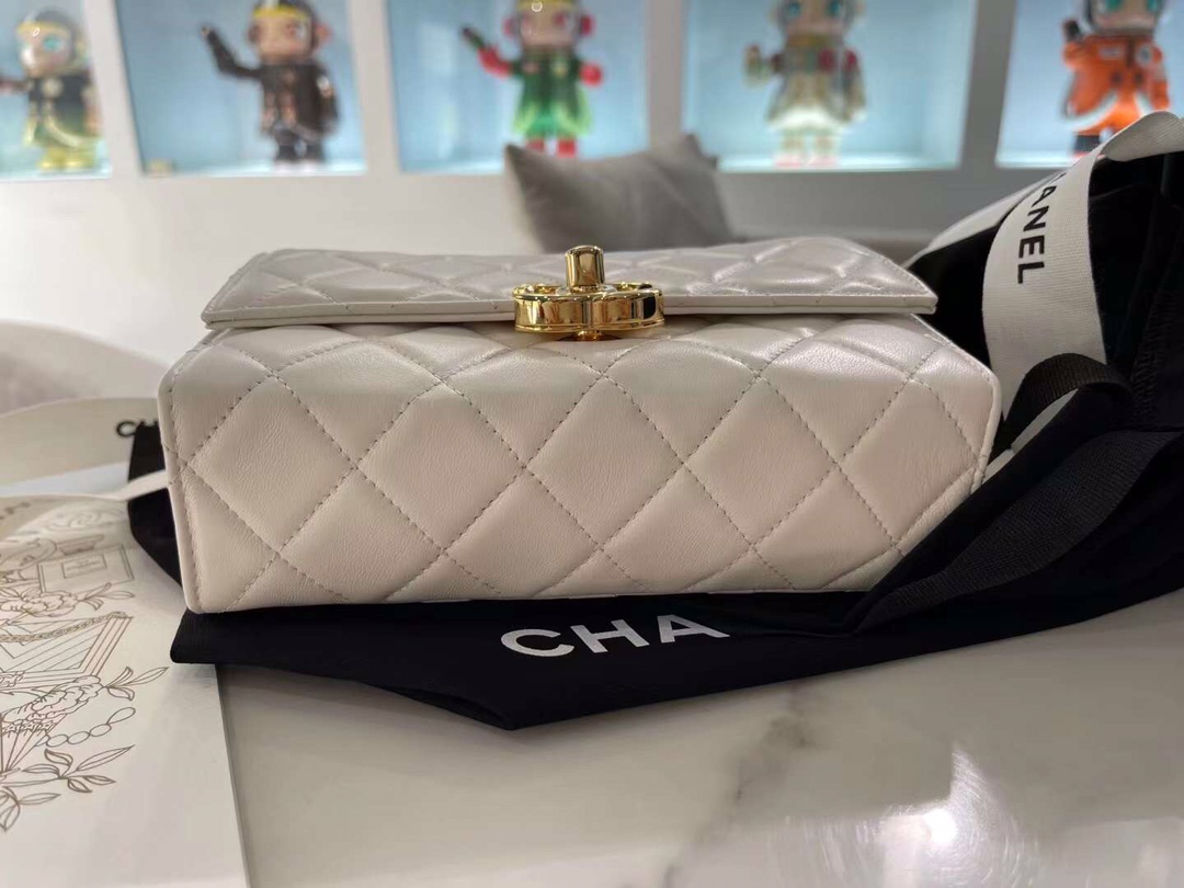 【P1580】香奈儿包包价格 Chanel2021新款菱格纹羊皮手提盒子包 白色