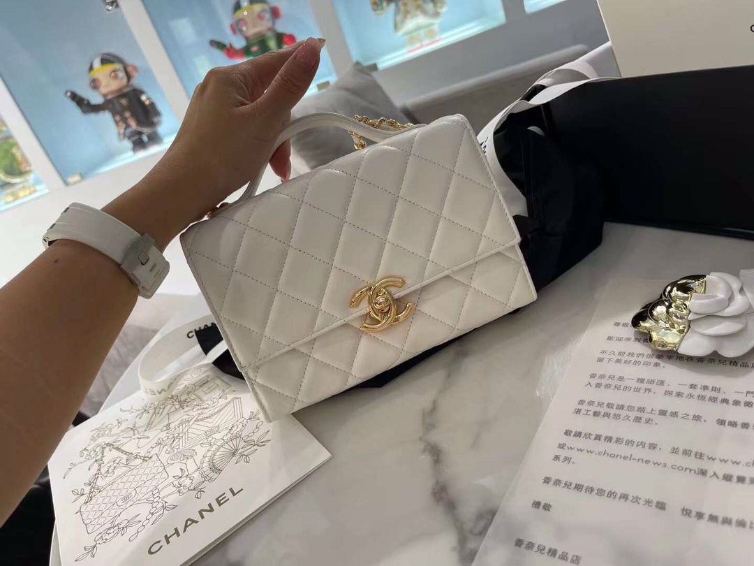 【P1580】香奈儿包包价格 Chanel2021新款菱格纹羊皮手提盒子包 白色
