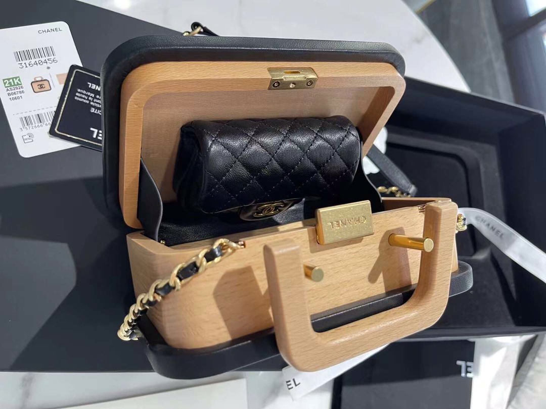 【P1880】Chanel包包价格 香奈儿2022早春新款方形木盒子包手提斜挎包