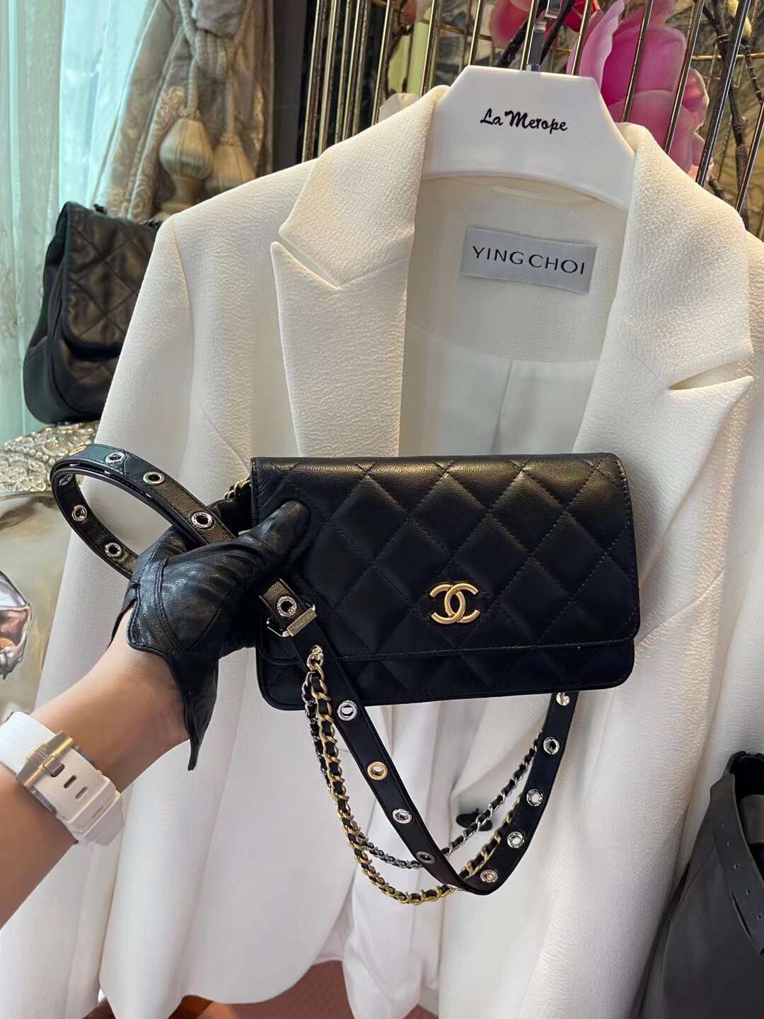 【P1280】香奈儿包包价格 Chanel新款Woc款腰包斜挎包胸包 黑色