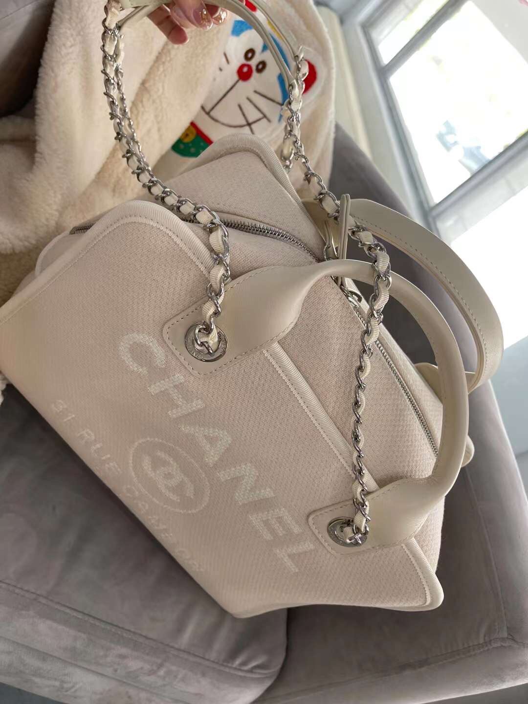 【P1280】香奈儿2022早春度假系列 Chanel奶白色手提保龄球包购物袋大号