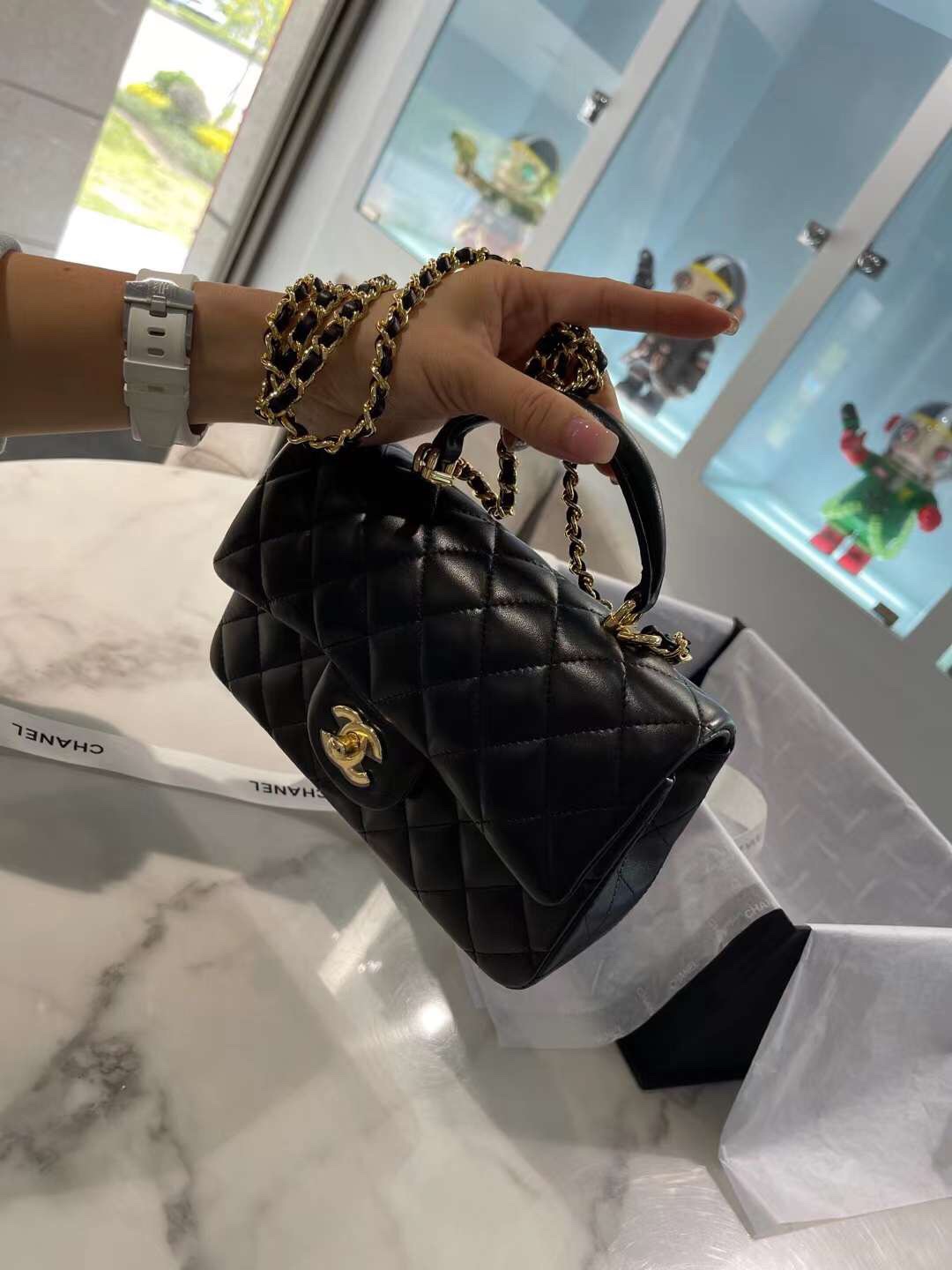 【P1880】Chanel包包货源 香奈儿黑色进口羊皮手提款CF女包单肩斜挎包