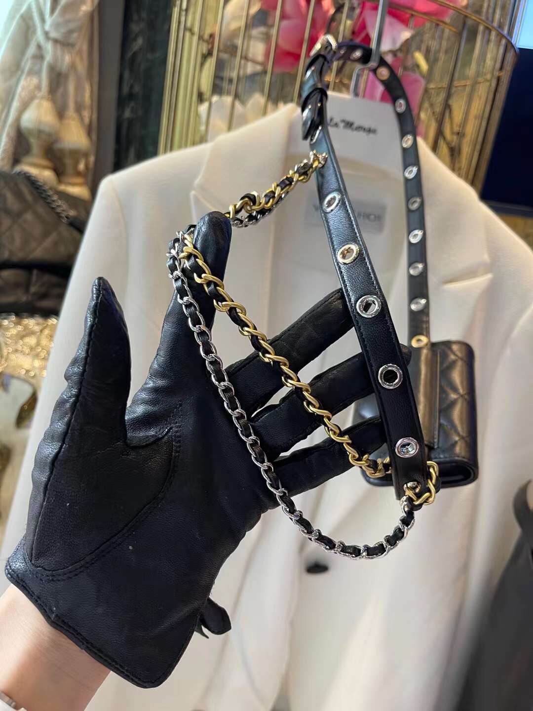 【P1020】广州包包批发 Chanel香奈儿新款黑色菱格链条腰包斜挎胸包