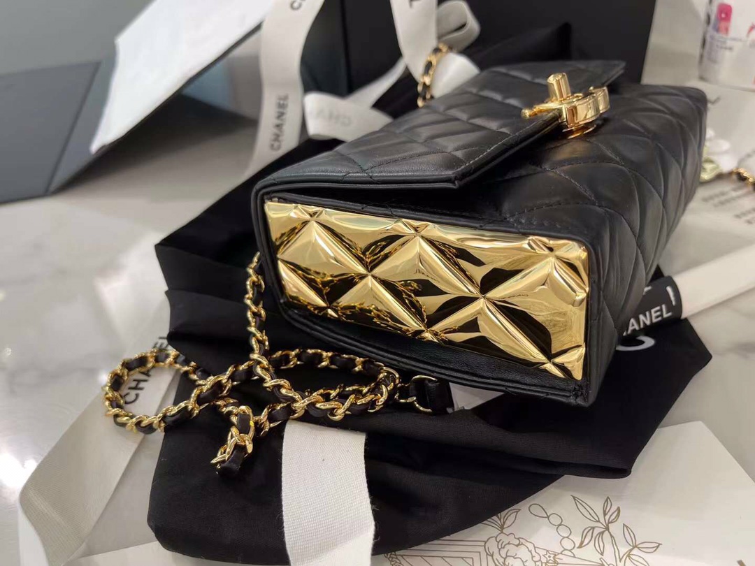【P1580】Chanel包包官网 香奈儿新款黑色进口羊皮盒子包链条手提包