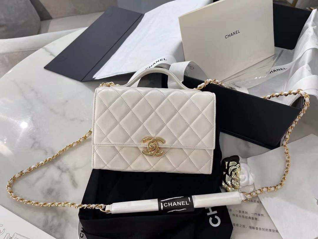 【P1580】香奈儿包包价格 Chanel2021新款菱格纹羊皮手提盒子包 白色