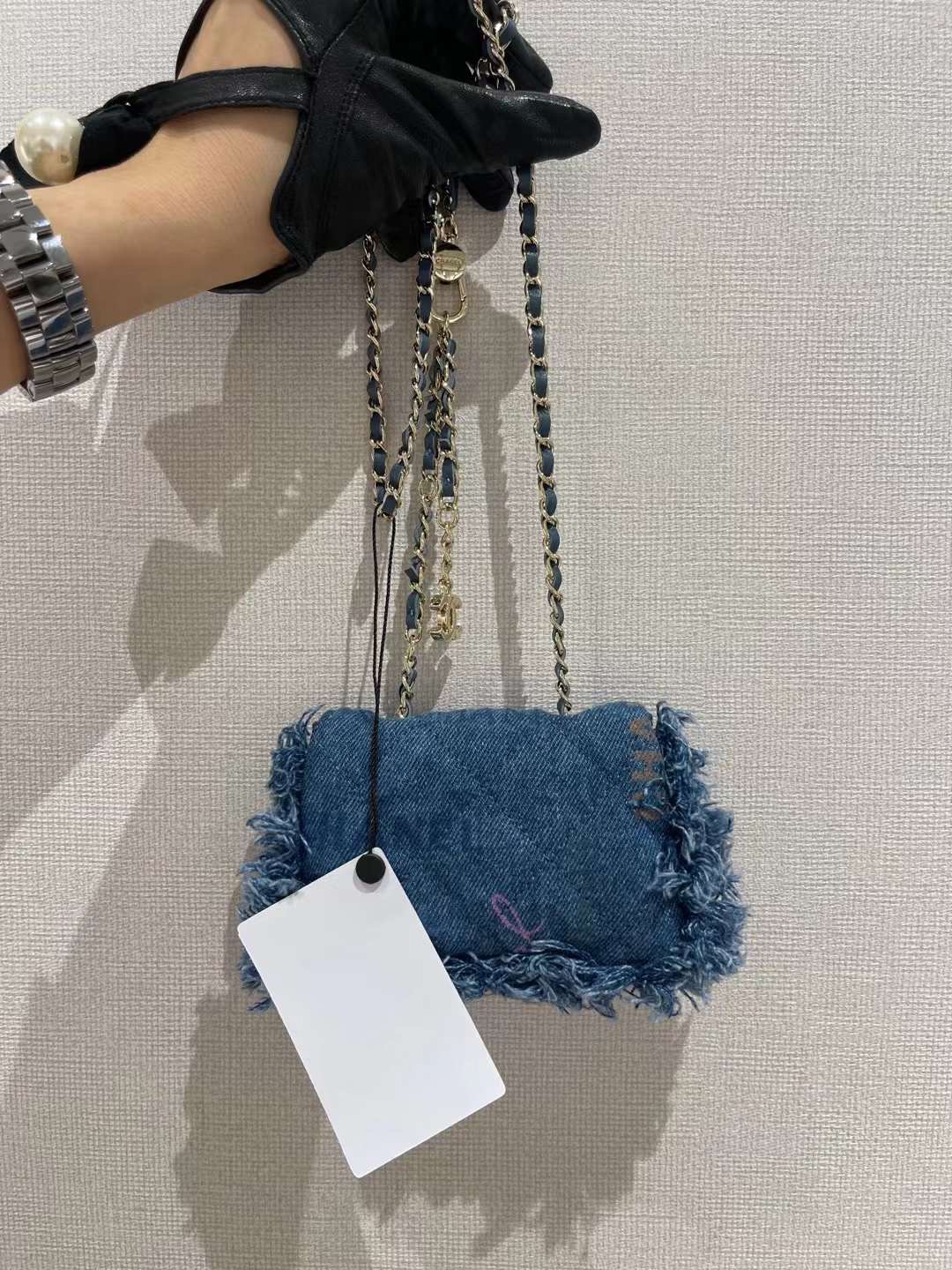 【P720】Chanel包包价格 香奈儿蓝色牛仔布涂鸦链条单肩斜挎包