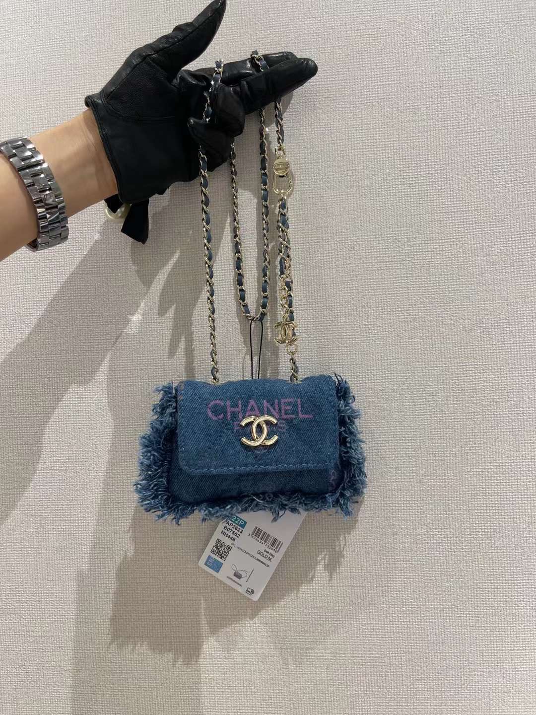 【P720】Chanel包包价格 香奈儿蓝色牛仔布涂鸦链条单肩斜挎包