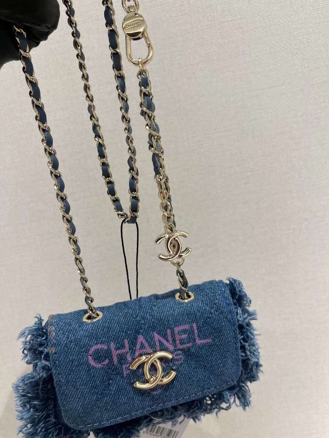 【P720】Chanel包包价格 香奈儿蓝色牛仔布涂鸦链条单肩斜挎包