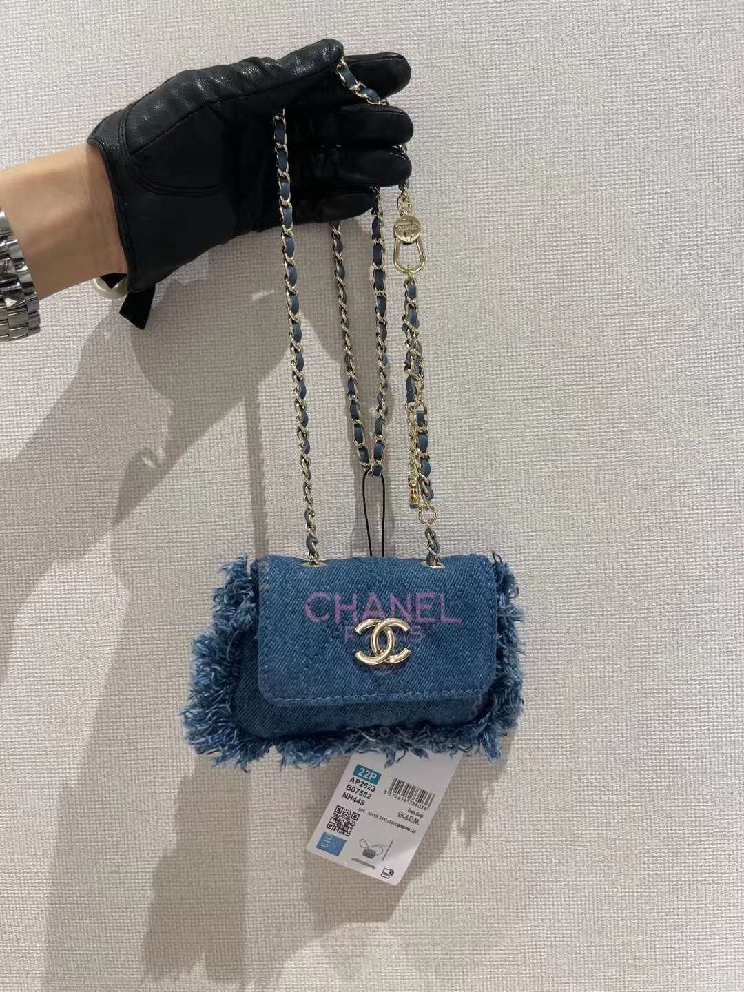 【P720】Chanel包包价格 香奈儿蓝色牛仔布涂鸦链条单肩斜挎包