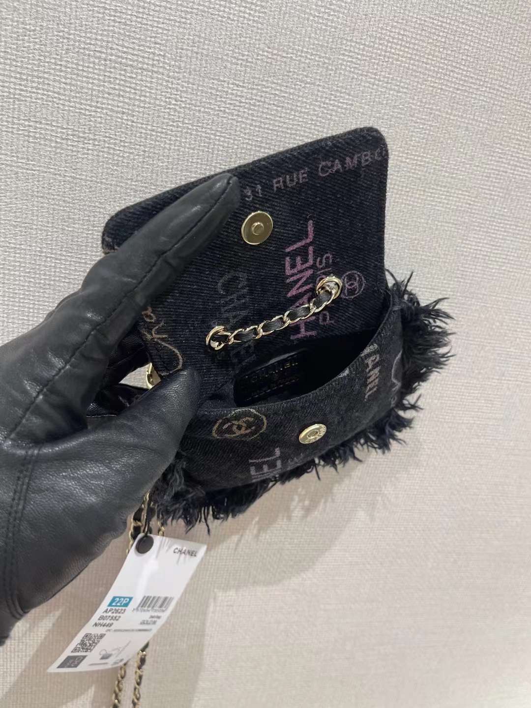 【P720】香奈儿新款女包 Chanel涂鸦牛仔布链条包单肩斜挎包 黑色
