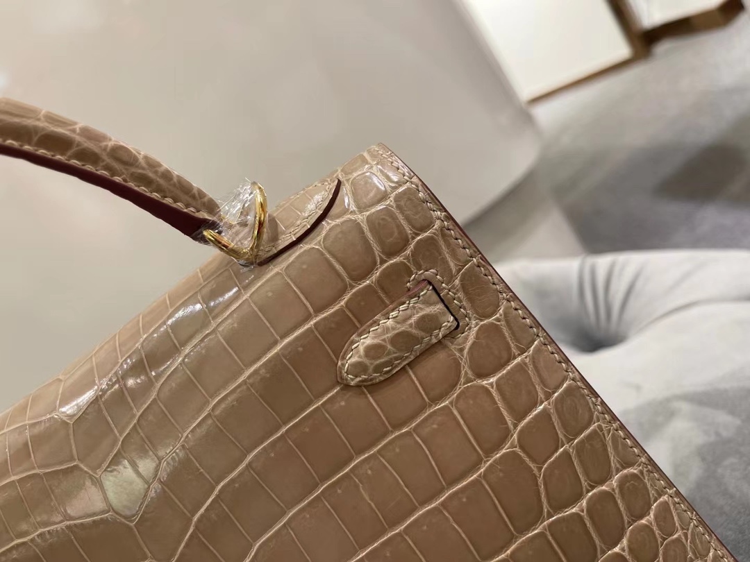 爱马仕凯利包货源 Hermes风衣灰尼罗鳄鱼皮手提女包Kelly25CM