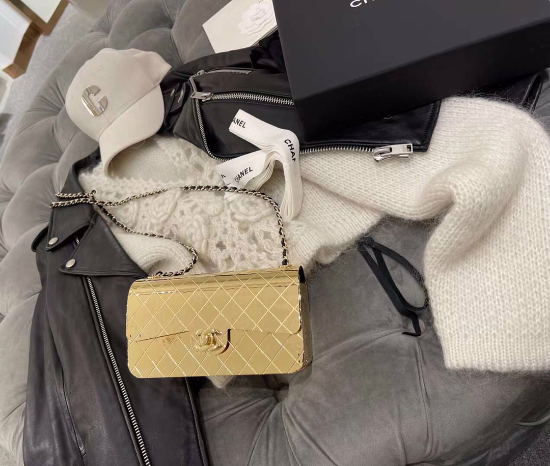 【P3750】Chanel女包价格 香奈儿22年早春新款金属包链条晚宴包 金色
