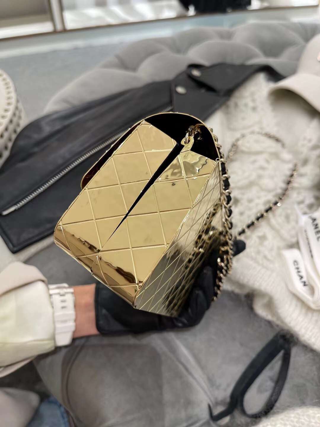 【P3750】Chanel女包价格 香奈儿22年早春新款金属包链条晚宴包 金色