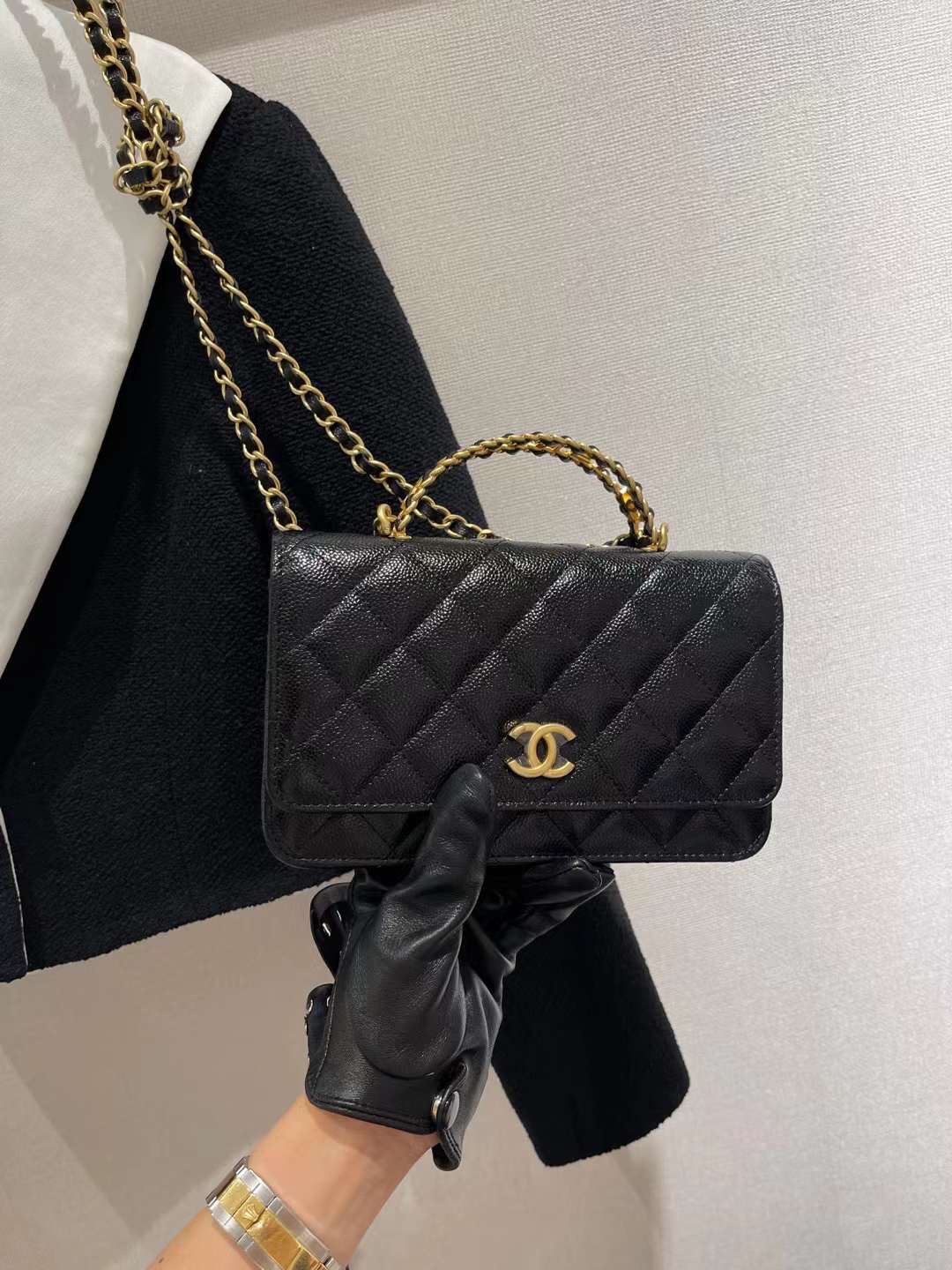 【P1200】Chanel女包价格 香奈儿字母手提款Woc空姐包 黑色鱼子酱