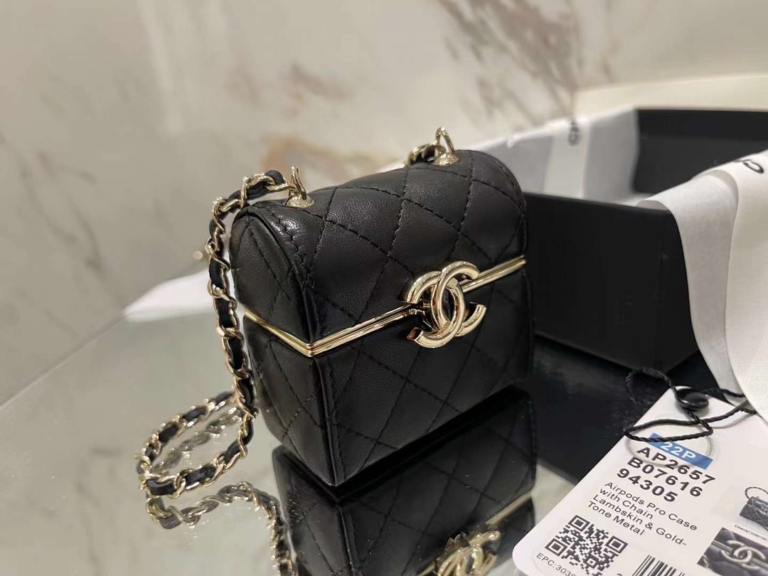 【P1170】香奈儿包包批发 Chanel22年新款黑色迷你烟盒子包化妆包