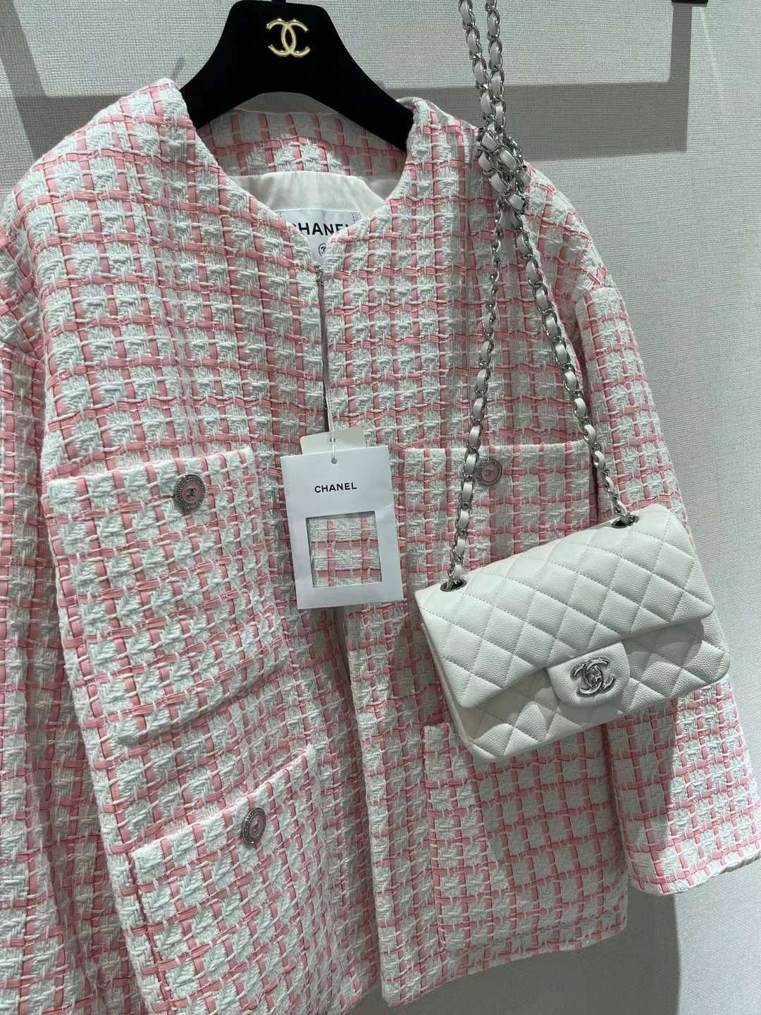 【P1880】Chanel包包货源 香奈儿新色白色鱼子酱皮限量cf20CM菱格包