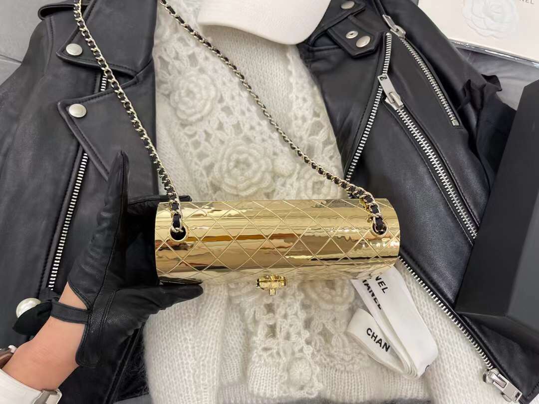 【P3750】Chanel女包价格 香奈儿22年早春新款金属包链条晚宴包 金色