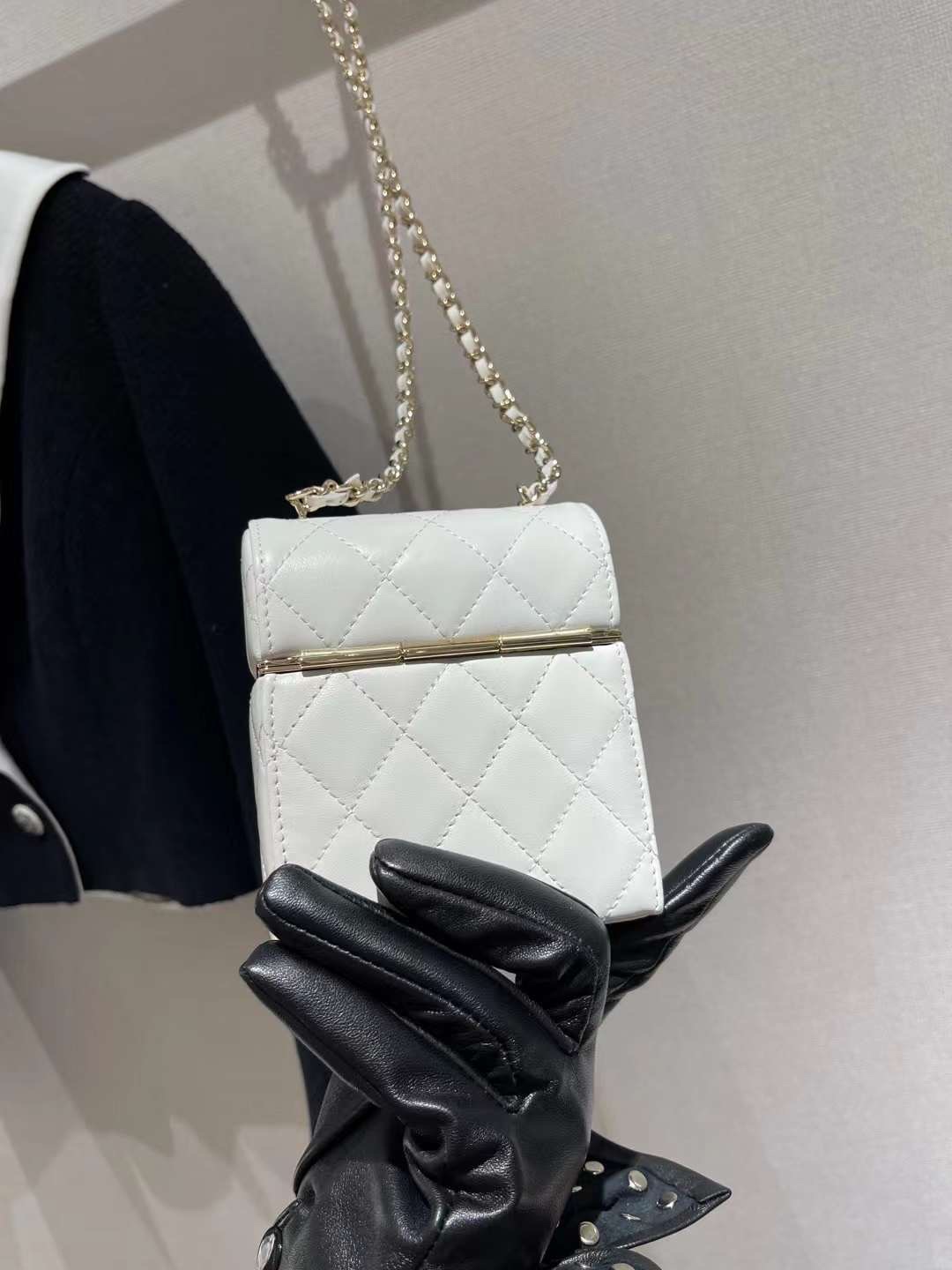 【P1580】香奈儿2022新款女包 Chanel白色菱格大号盒子包化妆包