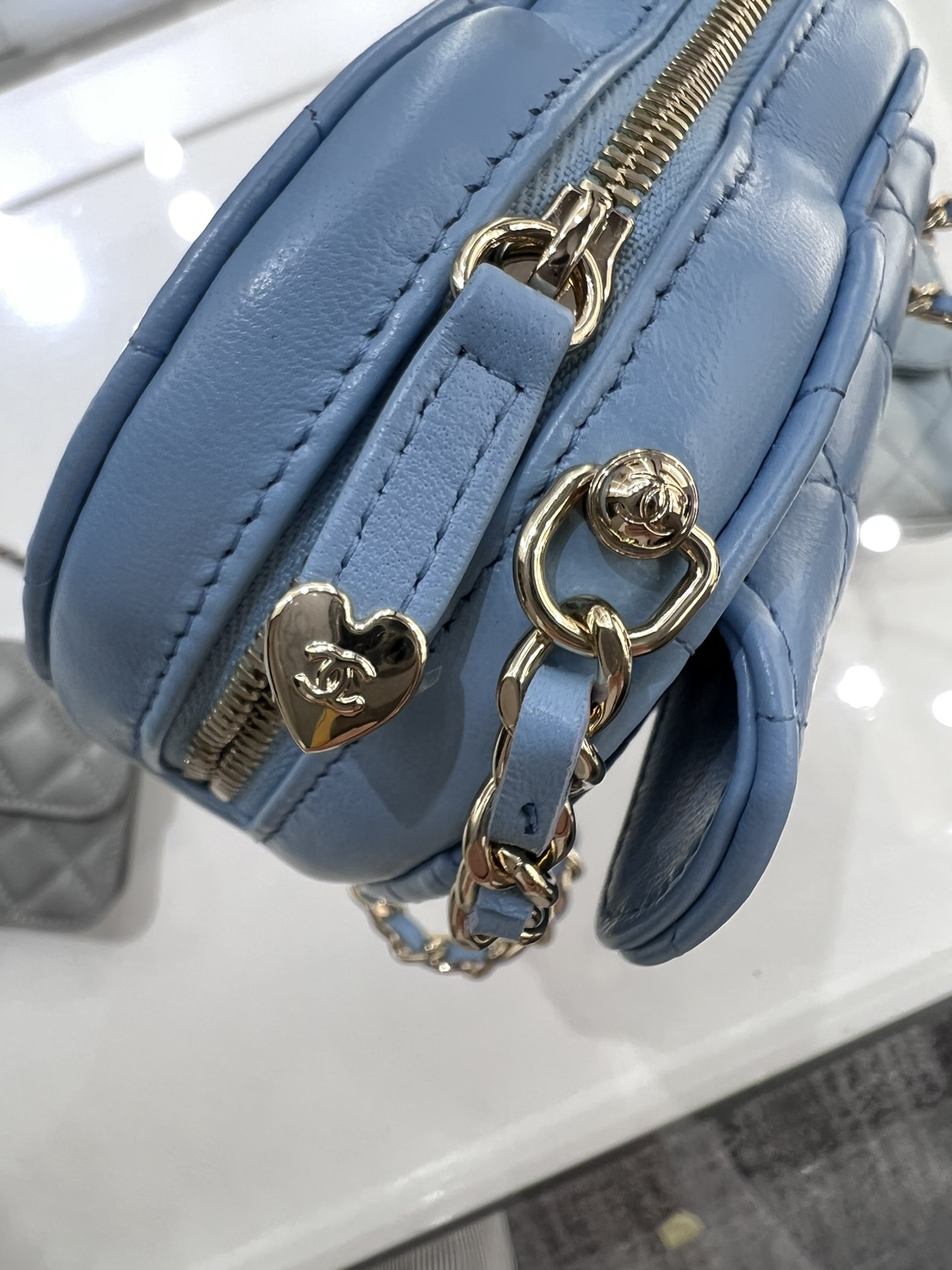 【P1200】香奈儿包包货源 Chanel蓝色羊皮菱格春夏新款爱心包链条包