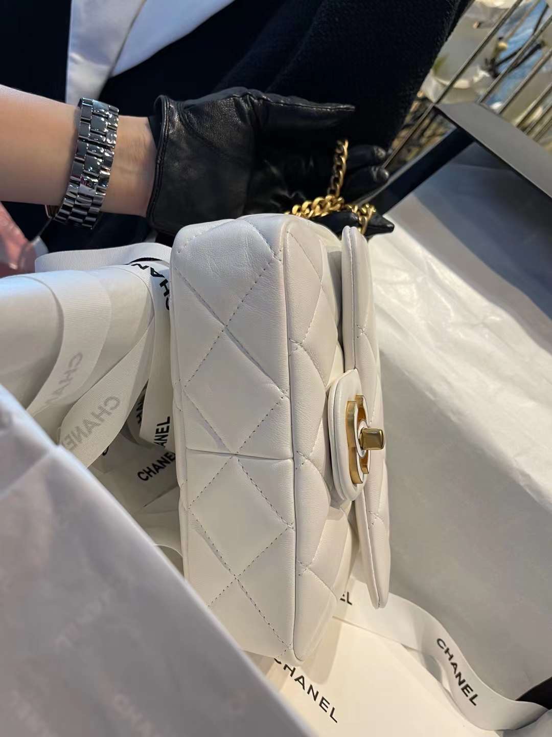 【P1580】香奈儿包包货源 Chanel22年新款珐琅扣羊皮方胖子链条斜挎包