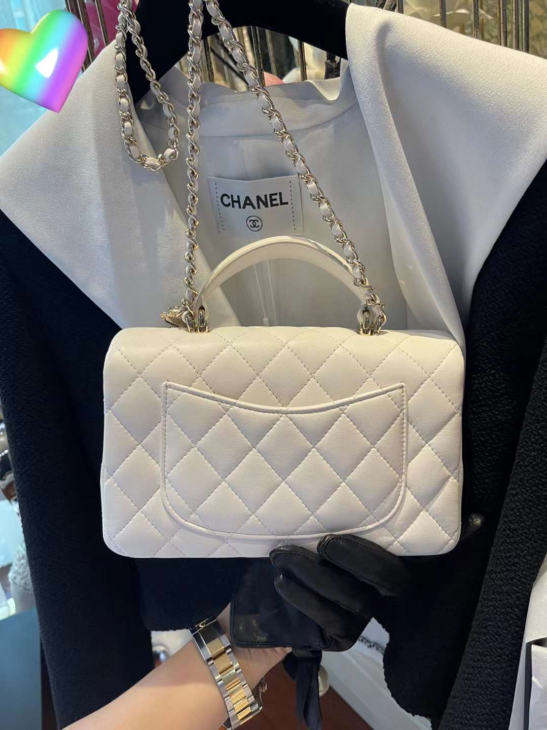 【P2180】Chanel包包官网 香奈儿白色羊皮手提CF链条包带小狮子饰品