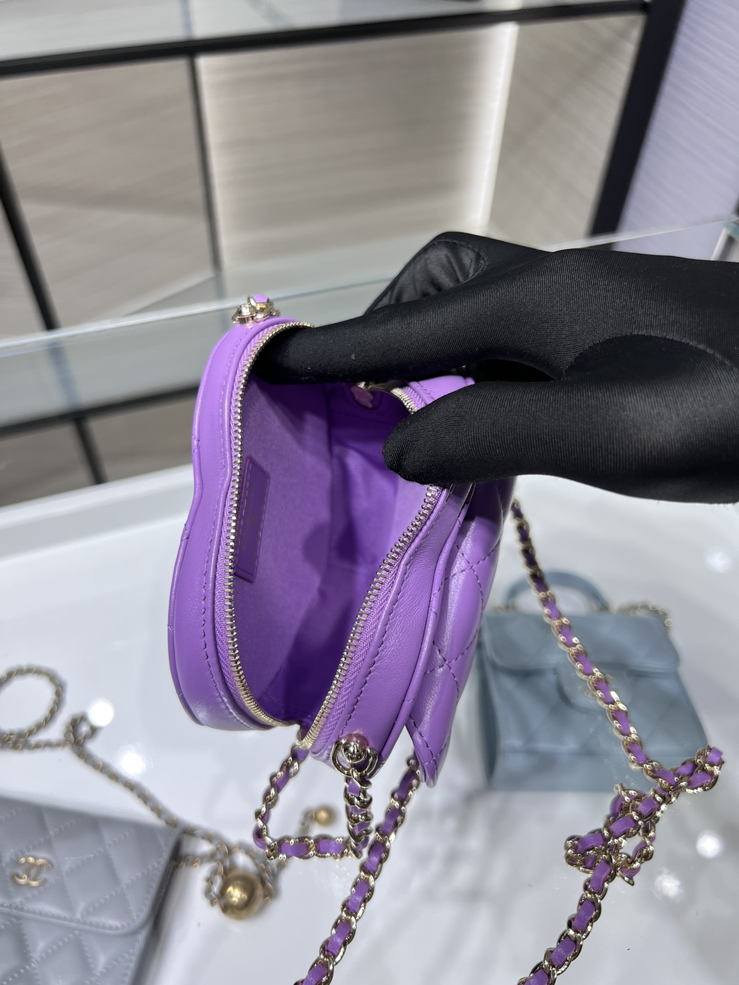 【P1200】香奈儿包包官网 Chanel紫色进口羊皮2022新款爱心包链条包