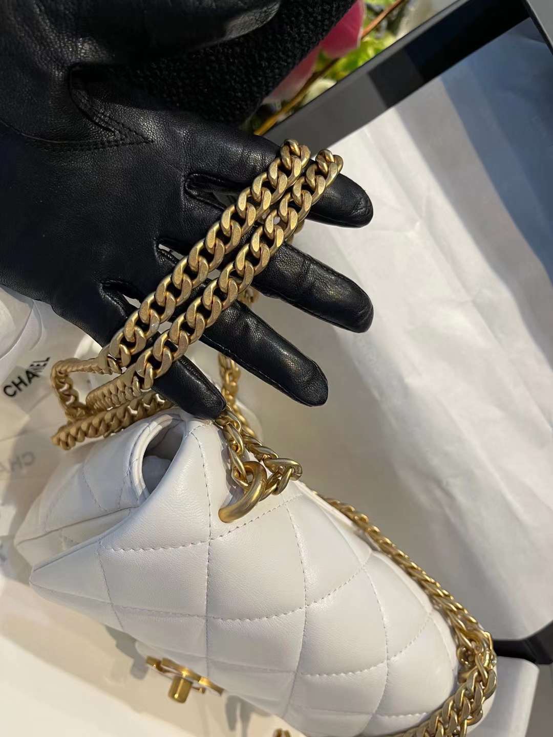 【P1580】香奈儿包包货源 Chanel22年新款珐琅扣羊皮方胖子链条斜挎包