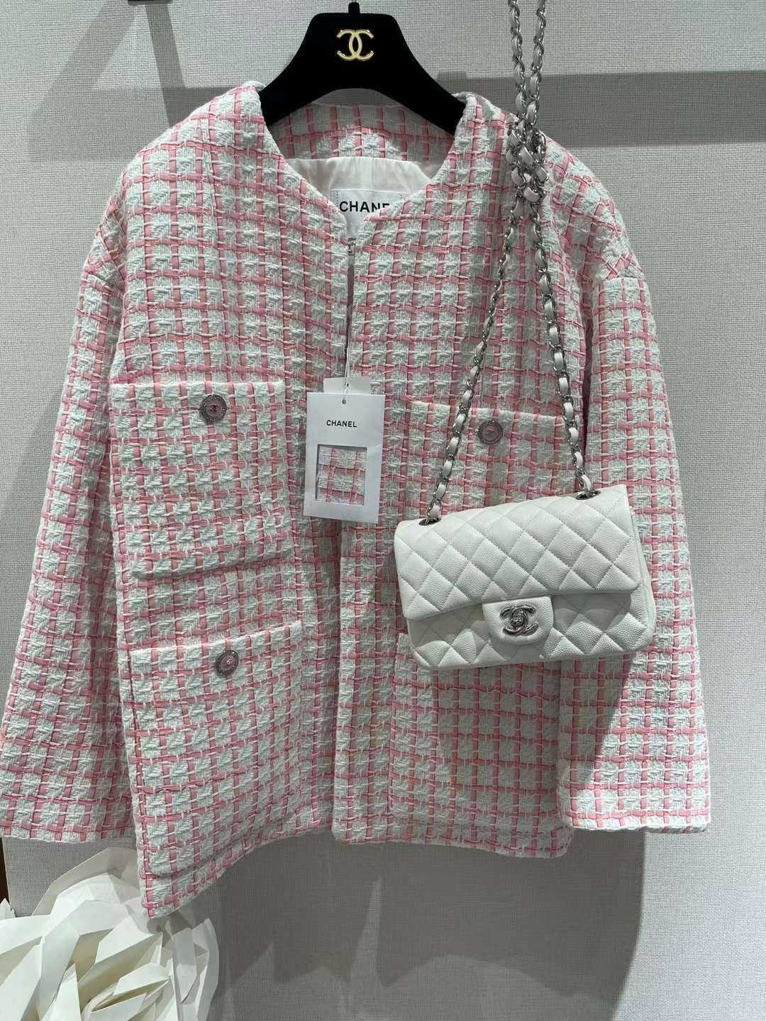 【P1880】Chanel包包货源 香奈儿新色白色鱼子酱皮限量cf20CM菱格包