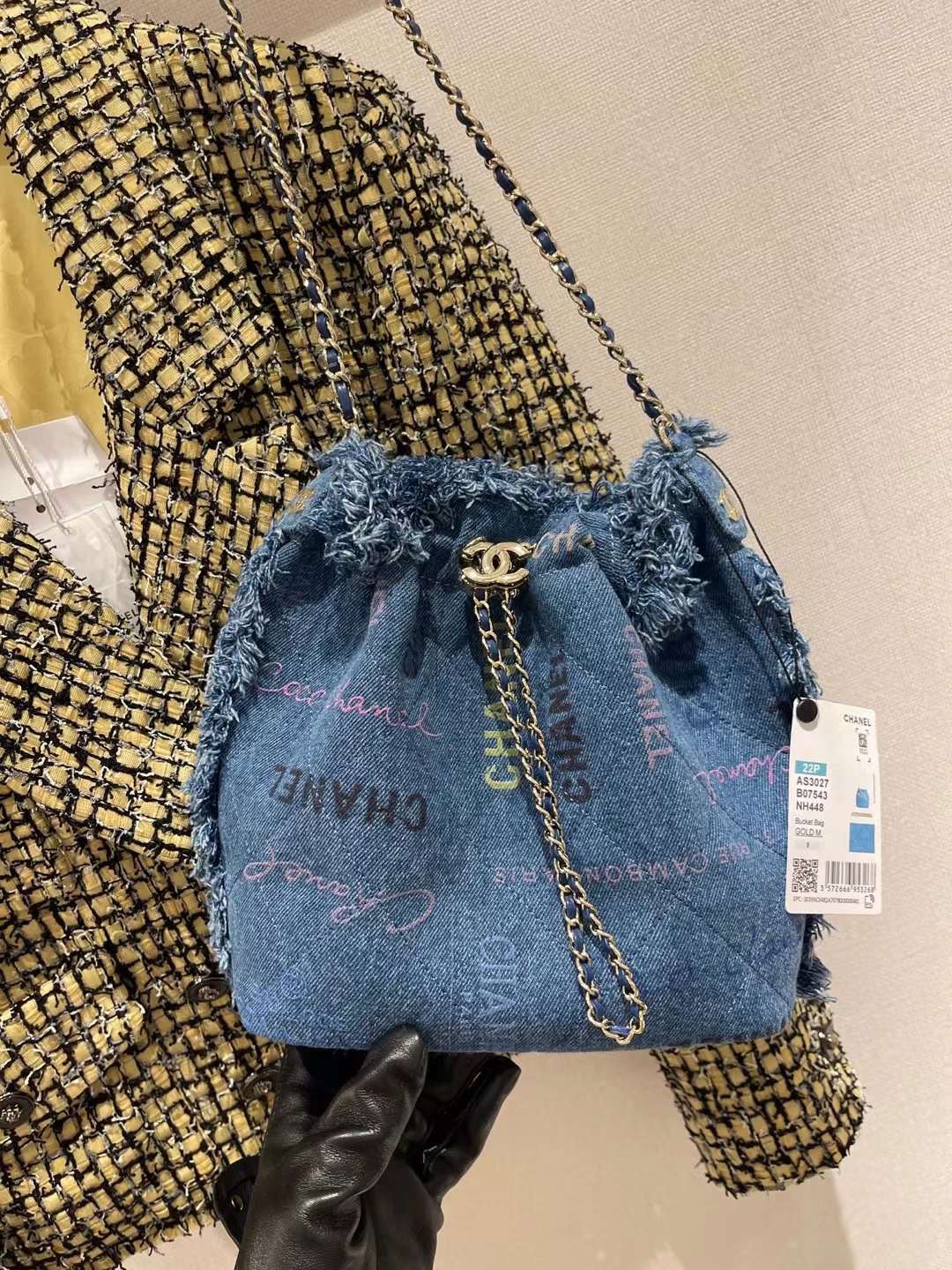 【P1170】Chanel香奈儿2022年新款字母涂鸦牛仔水桶包大号 蓝色