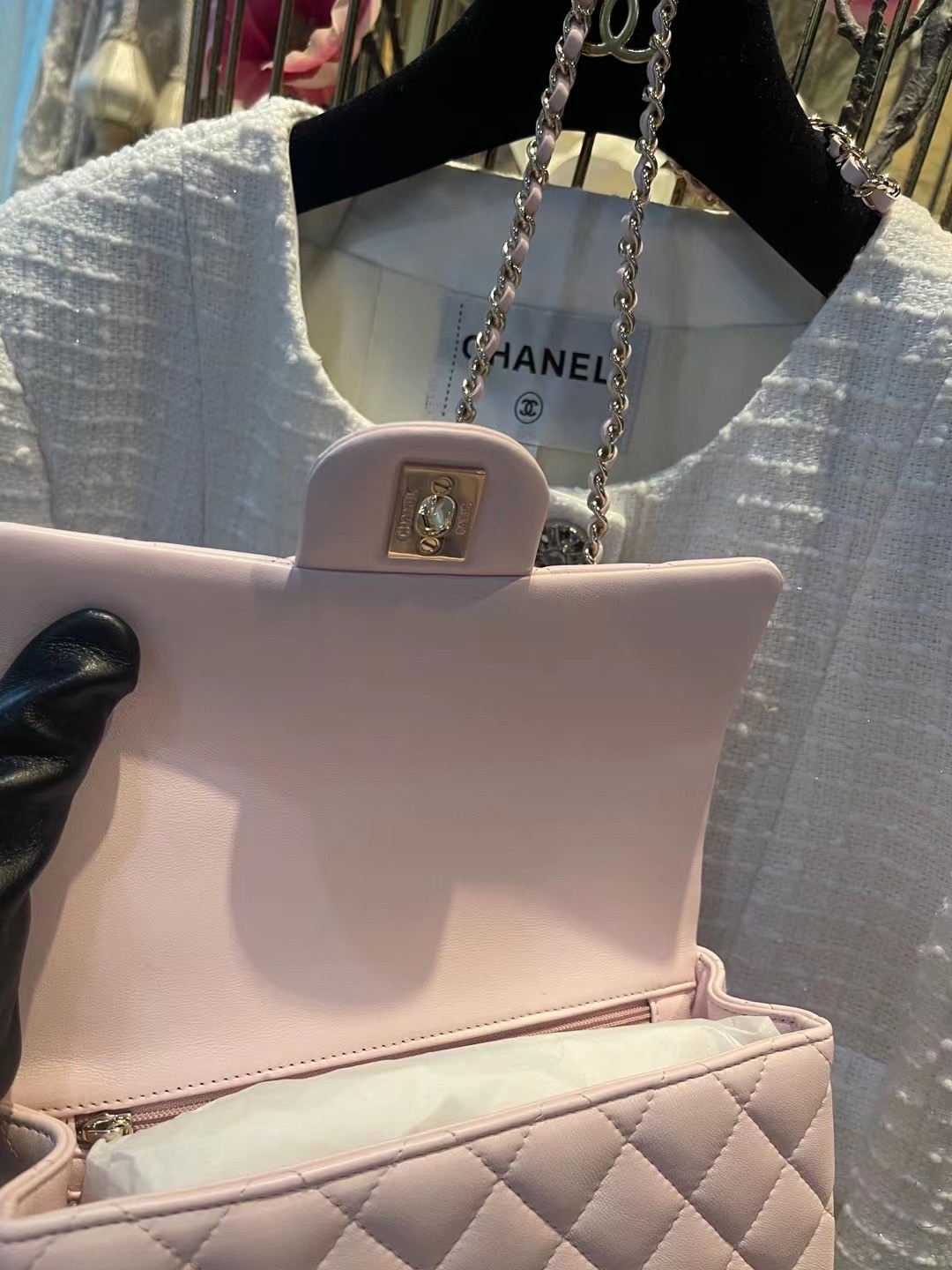 【P1880】香奈儿爆款女包 Chanel进口羊皮手提款CF菱格包 新色浅粉色