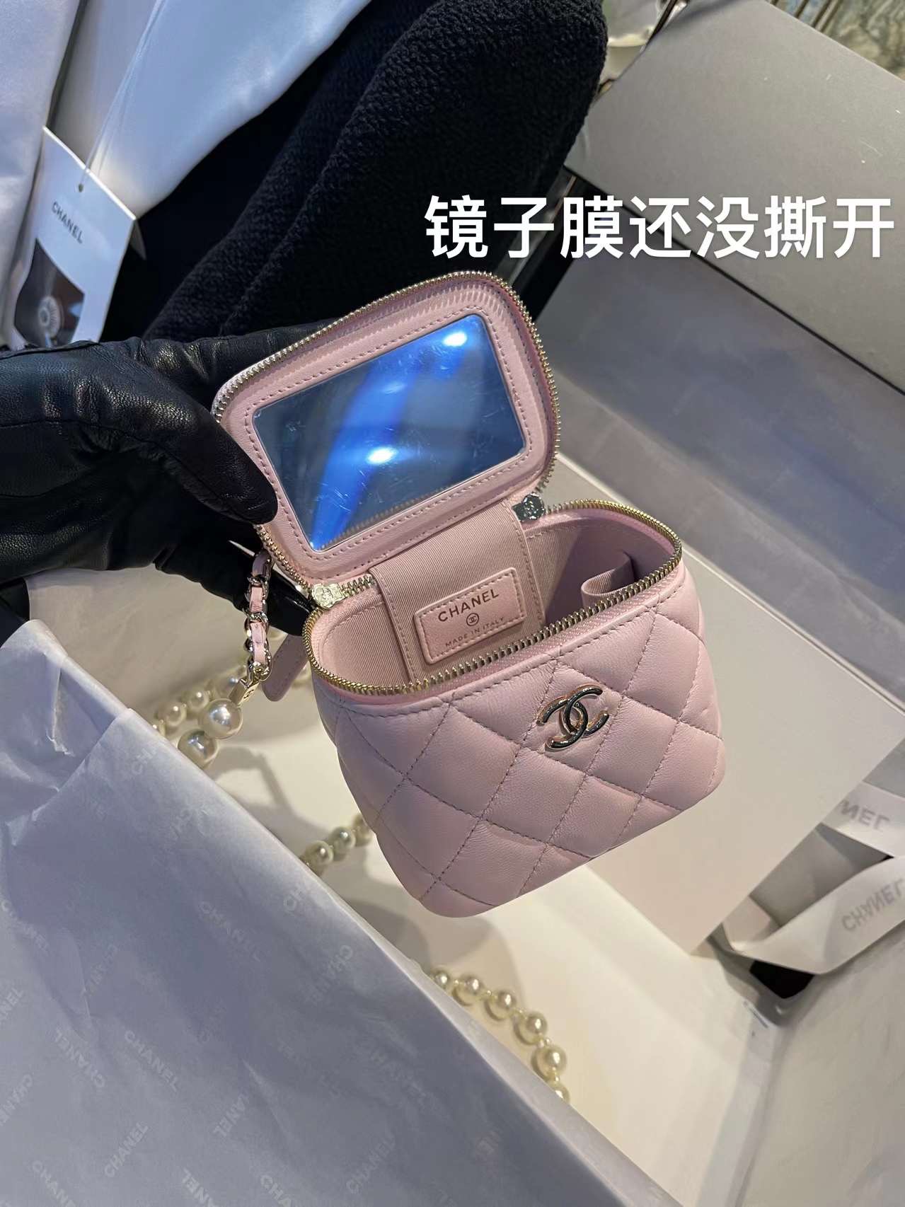 【P1020】香奈儿2022年新款包包 Chanel粉色菱格羊皮珍珠链条肩带盒子包