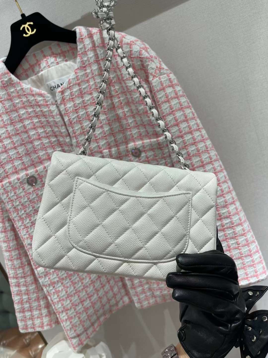 【P1880】Chanel包包货源 香奈儿新色白色鱼子酱皮限量cf20CM菱格包