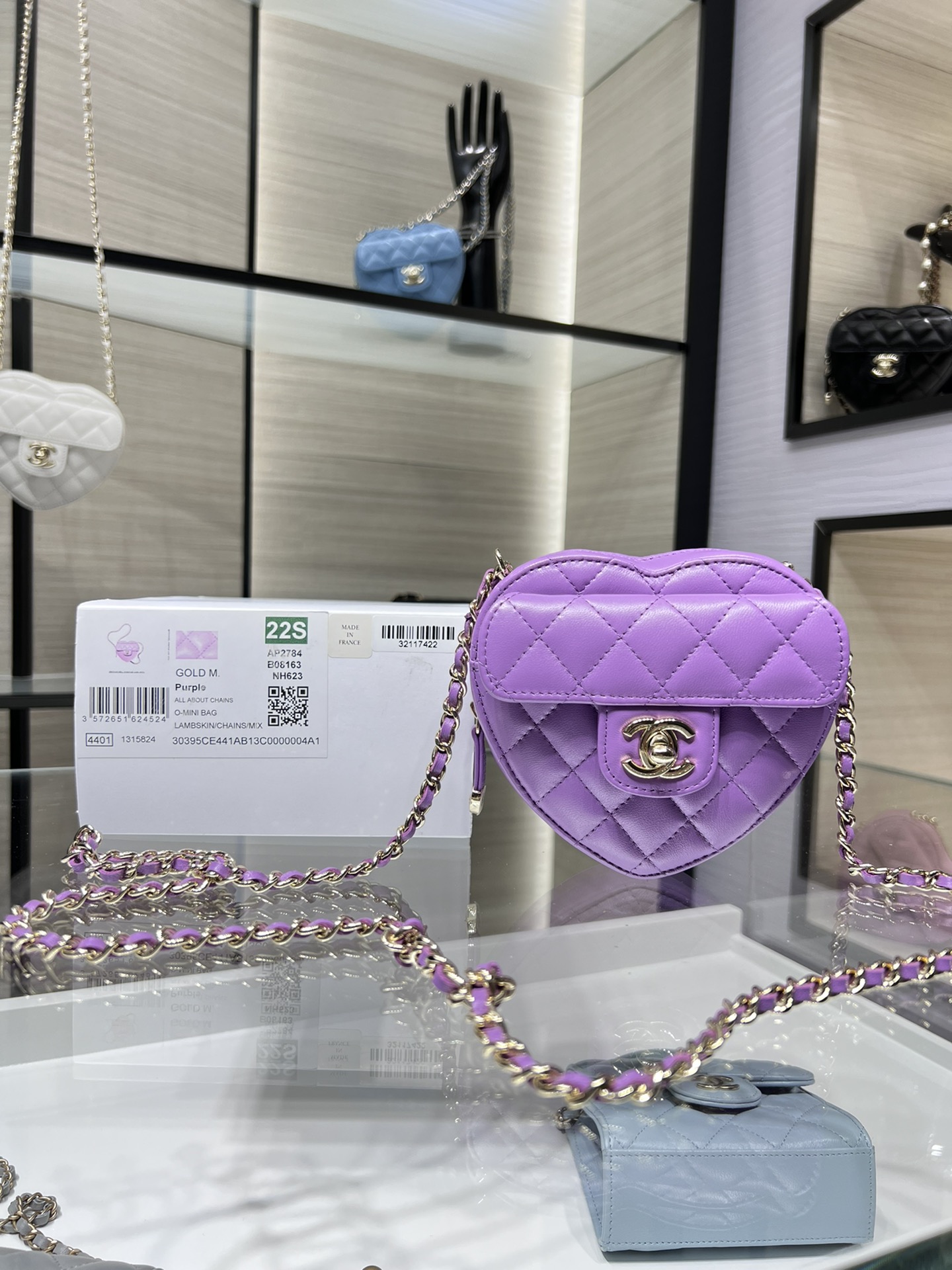 【P1200】香奈儿包包官网 Chanel紫色进口羊皮2022新款爱心包链条包