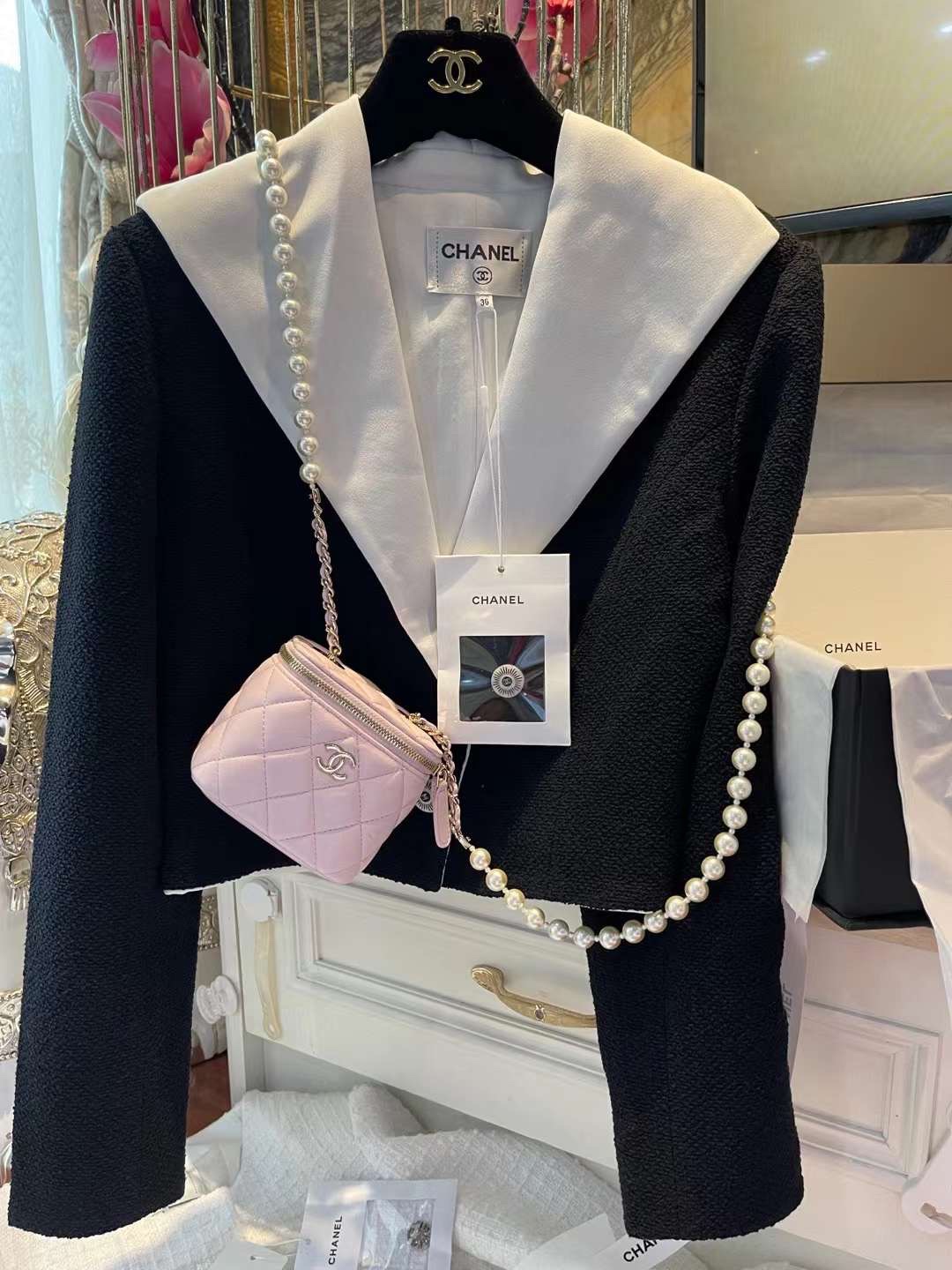 【P1020】香奈儿2022年新款包包 Chanel粉色菱格羊皮珍珠链条肩带盒子包