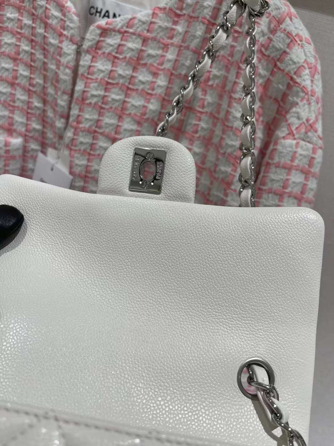 【P1880】Chanel包包货源 香奈儿新色白色鱼子酱皮限量cf20CM菱格包