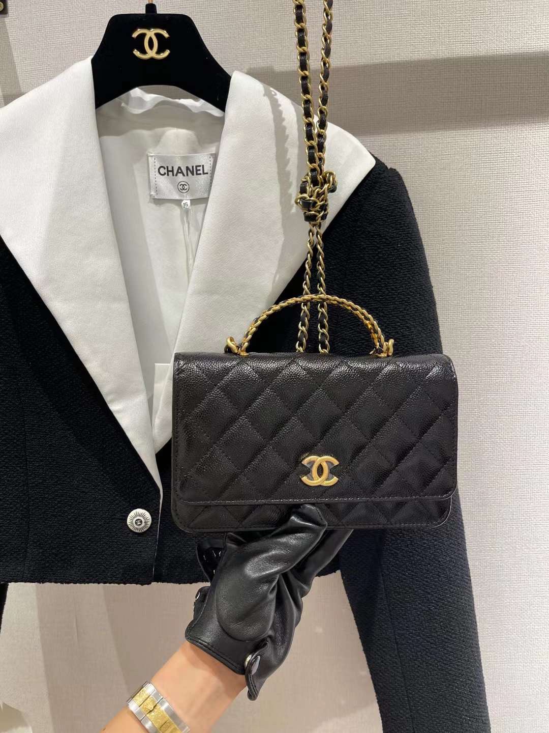 【P1200】Chanel女包价格 香奈儿字母手提款Woc空姐包 黑色鱼子酱