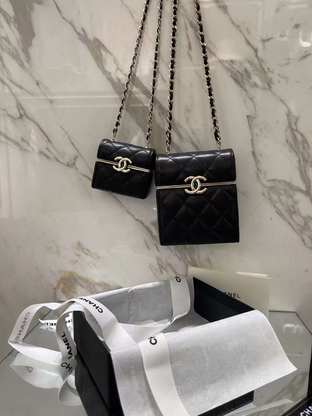 【P1170】香奈儿包包批发 Chanel22年新款黑色迷你烟盒子包化妆包