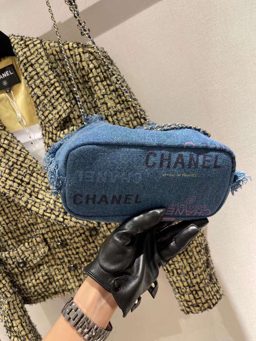 【P1170】Chanel香奈儿2022年新款字母涂鸦牛仔水桶包大号 蓝色