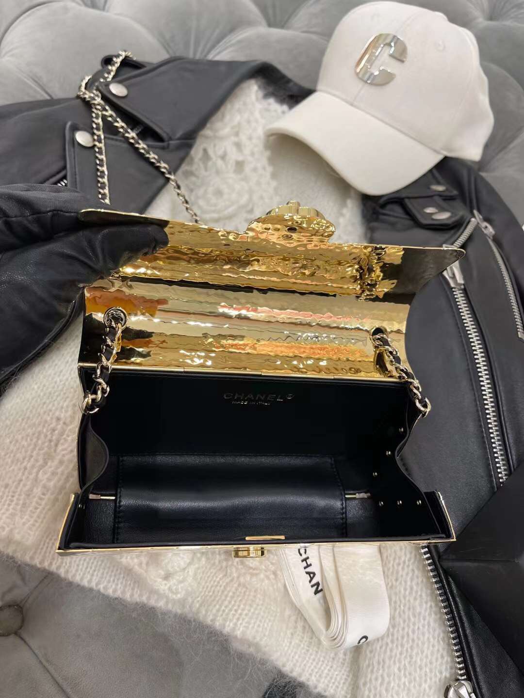 【P3750】Chanel女包价格 香奈儿22年早春新款金属包链条晚宴包 金色