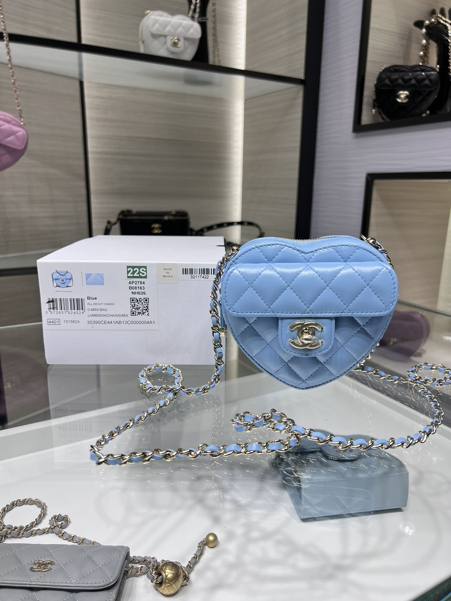 【P1200】香奈儿包包货源 Chanel蓝色羊皮菱格春夏新款爱心包链条包