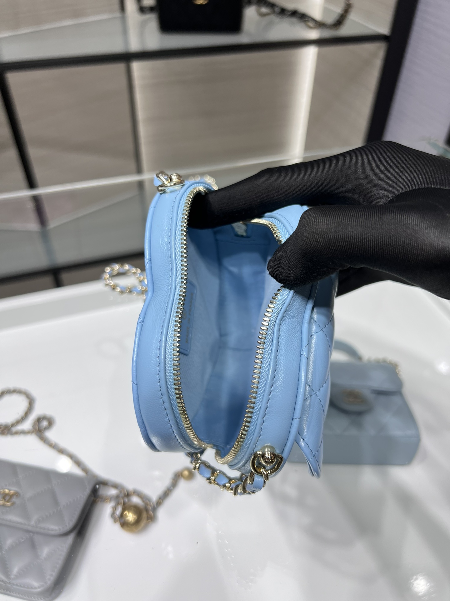 【P1200】香奈儿包包货源 Chanel蓝色羊皮菱格春夏新款爱心包链条包