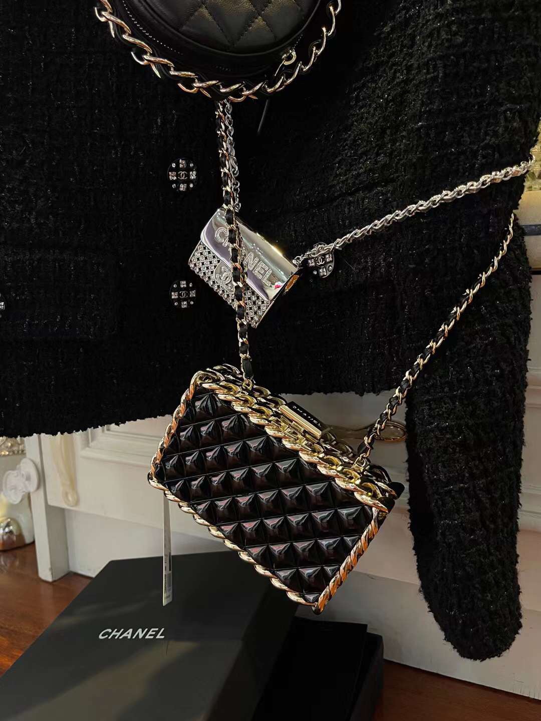 【P2180】一件代发 Chanel香奈儿新款手工制作金属包边盒子包链条包