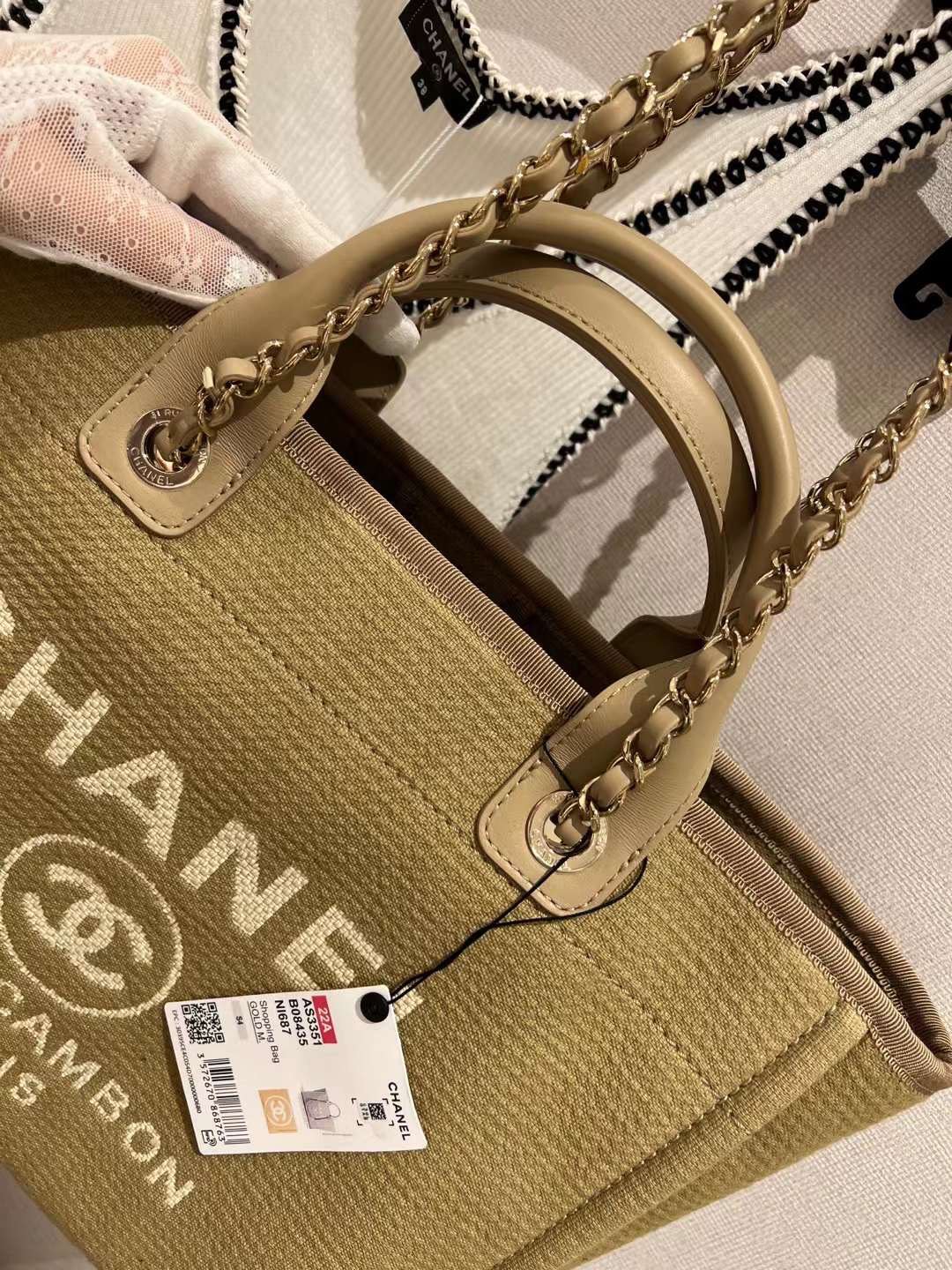 【P1280】香奈儿包包批发 Chanel新款麻布配小羊皮手提包购物袋 姜黄色