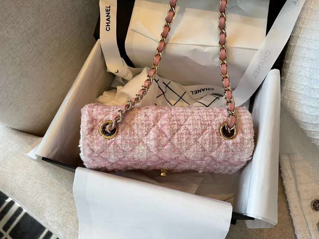 【P1580】香奈儿女包价格 Chanel22年春夏新款独家定制编织款CF女包 樱花粉