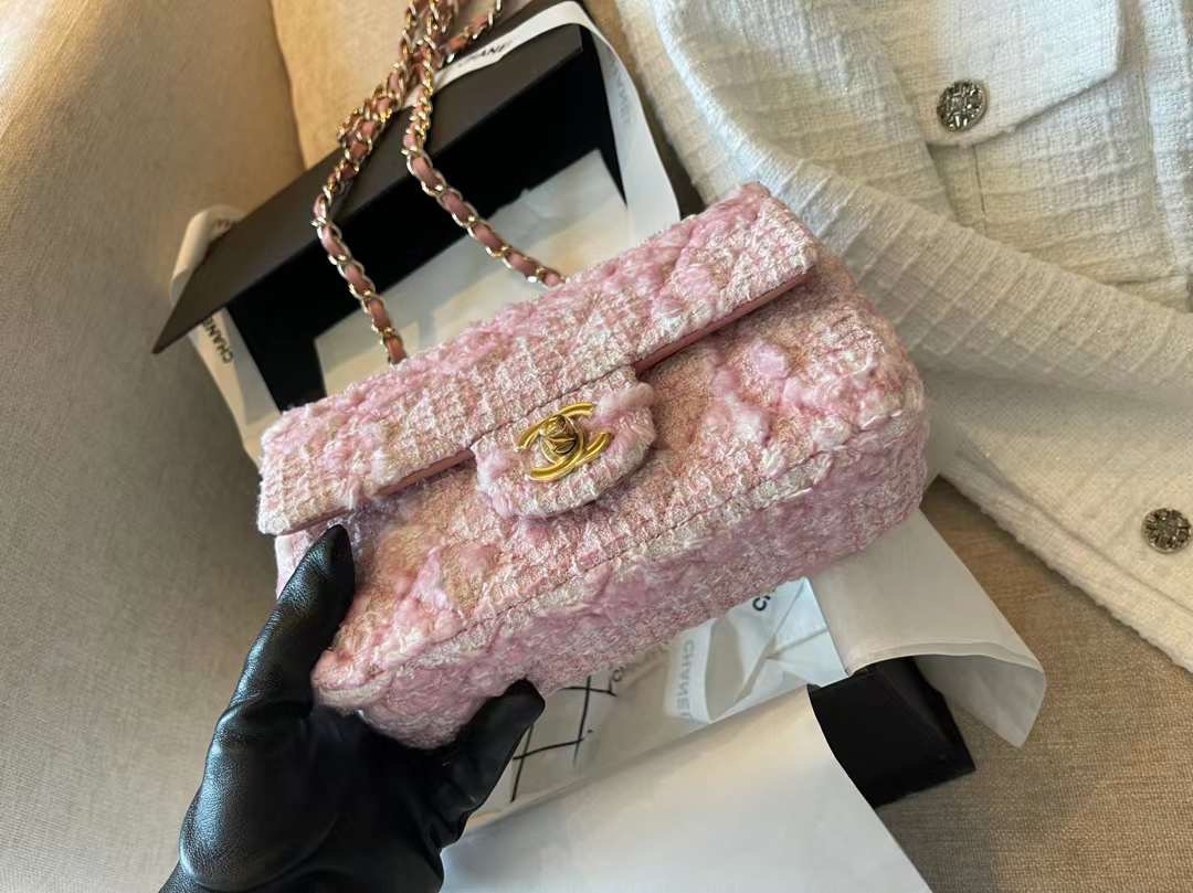 【P1580】香奈儿女包价格 Chanel22年春夏新款独家定制编织款CF女包 樱花粉